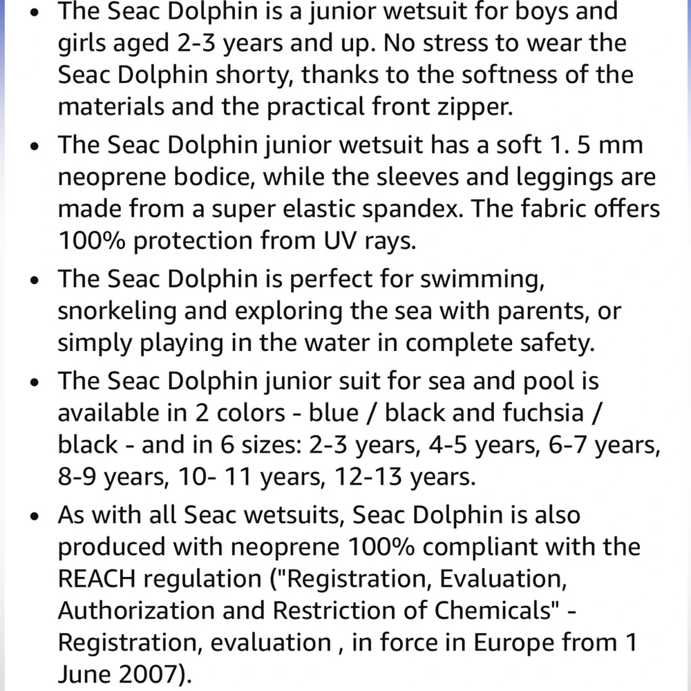 SEAC Dolphin Kids 1.5mm Neoprene Shorty Wetsuit for Swimming Snorkeling 9 yrs